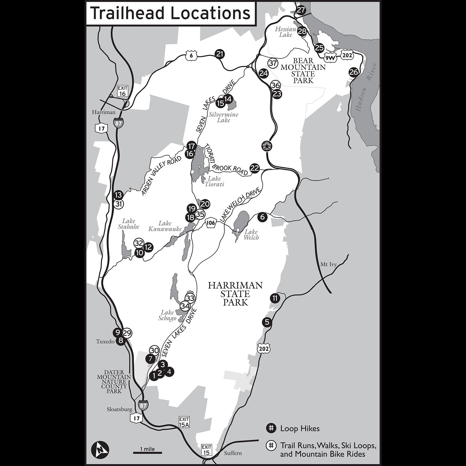 Circuit Hikes in Harriman Locator Map